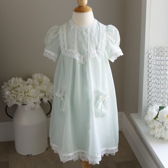 RARE Vintage Heirloom 1970's Gunne Sax Girls Dress Size 4/5 Mint Green GORGEOUS - Picture 1 of 10